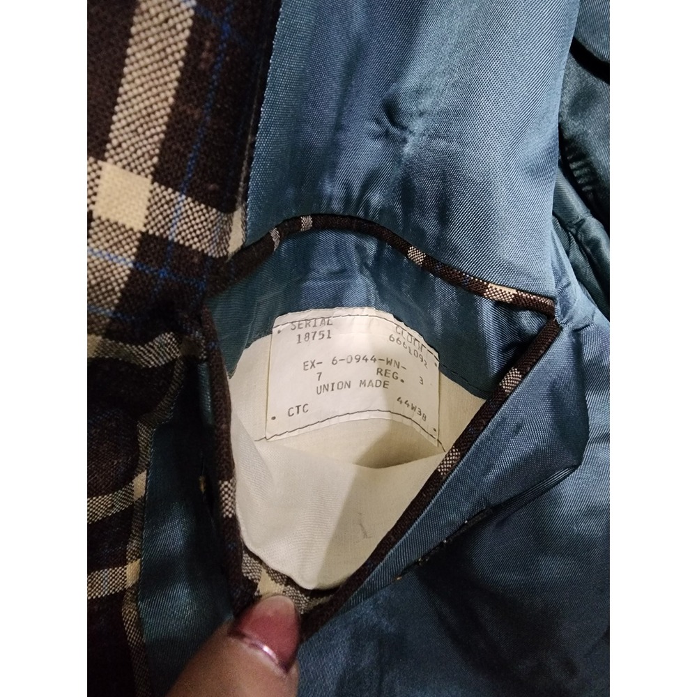 Vintage Jules de Berguae Plaid Blazer Eric Salm Chicago Brown Tan 44W38 Mens 43R - Picture 4 of 7